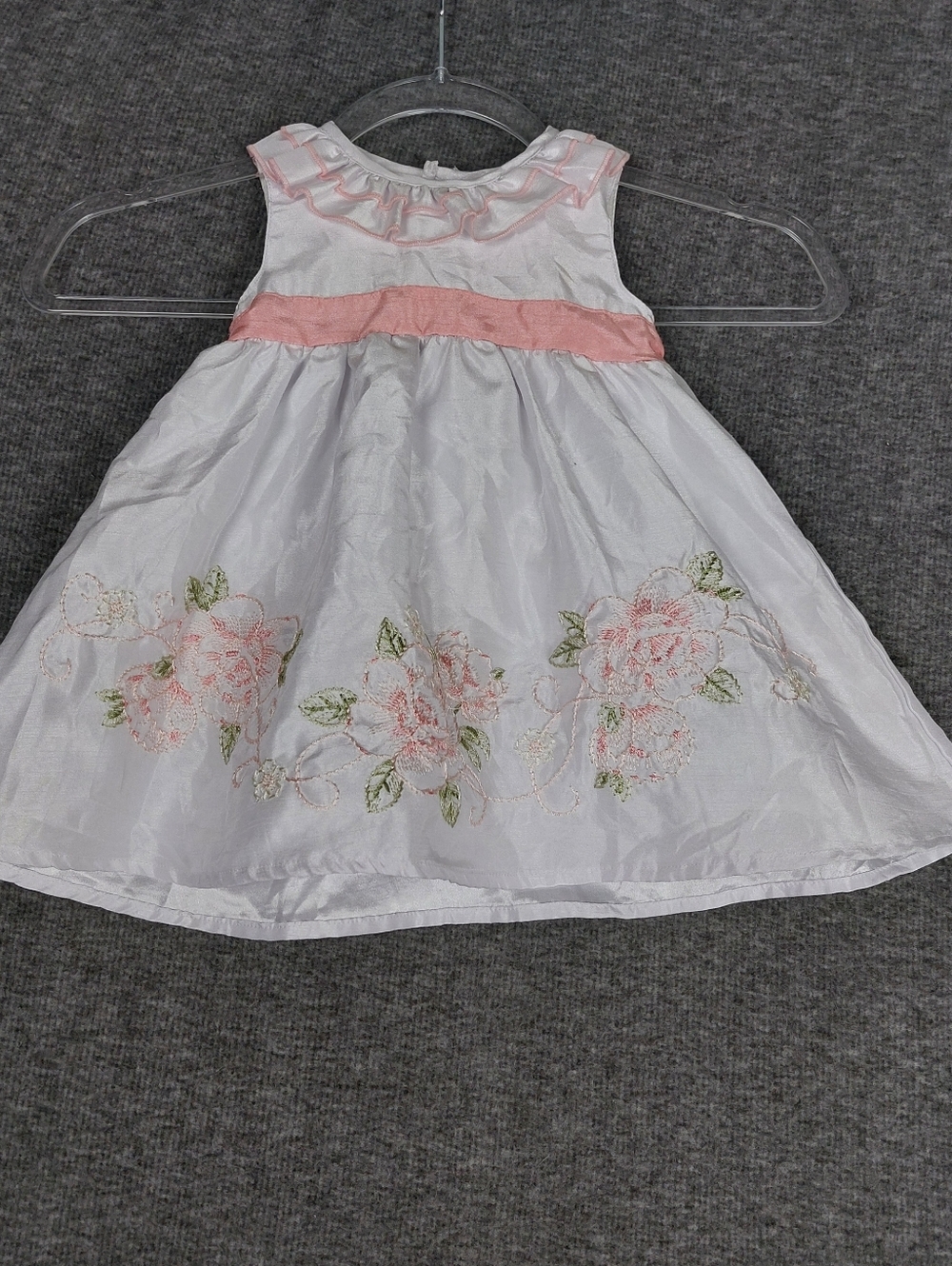 FAO SCHWARZ INFANT GIRLS WHITE PINK EMBROIDERED FORMAL FLOWER GIRL DRESS 6-9MTH